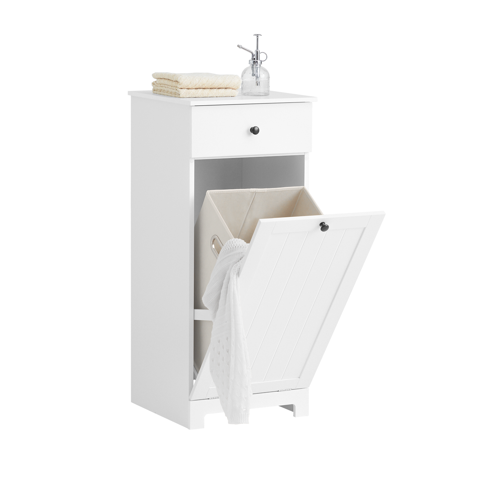 White Bathroom Laundry Basket Bathroom Storage Cabinet Unit with Drawer,BZR21-W
